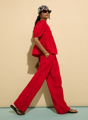 Melissa Linen Trousers - 10 (UK Size 10) / Crimson Red