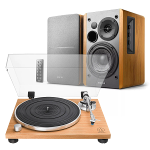Audio Technica AT-LPW30TK Turntable + Edifier R1280DB Active Bluetooth Speakers - Maple