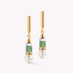 Elegance Gemstones Earrings Gold Plated White Green