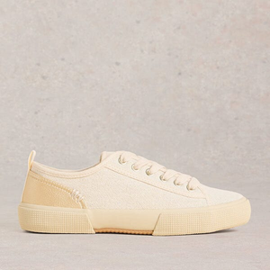 White Stuff Pippa Canvas Lace Up Trainers Light Natural Size 7