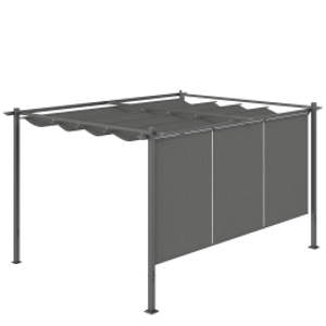 Outsunny 3 x 4m Metal Pergola with Retractable Roof and Roller Shade, Free Standing Garden Gazebo Canopy Pergola Kit, UPF30+ Outdoor Sun Shade Shelter, Grey