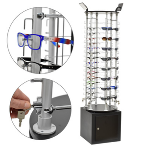 Black Floor Standing Eyewear Spinner with Integrated Locking Security - Displays 96 Pairs of Glasses