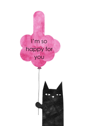 Rude Balloon & Black Cat Illustrated Congratulations Card