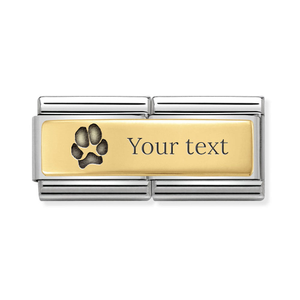 Classic Gold Engraving Double Charm - Paw Print & Text
