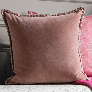 Voyage Maison Stitch Embroidered Velvet Feather Filled Cushion 50cm x 50cm Coral