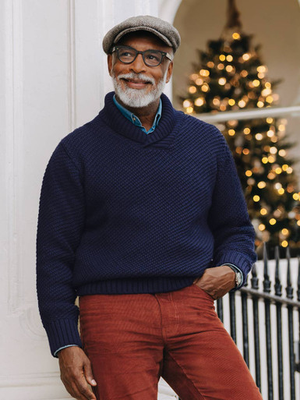 Navy Shawl Neck Sweater