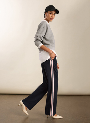 Marjorie Side Stripe Ponte Trousers - UK 12 | EU 38 | US 08 / Navy, Powder Pink & Pure White