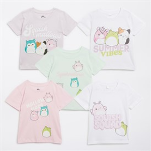 Squishmallows Girls Five Pack T-Shirts Multi
