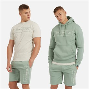 Crosshatch Mens Granton Hoodie T-Shirt And Shorts Set Pack A - Sage/Light Stone