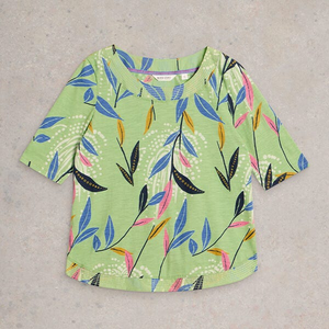 White Stuff Weaver Jersey T-Shirt Green Print Size 16