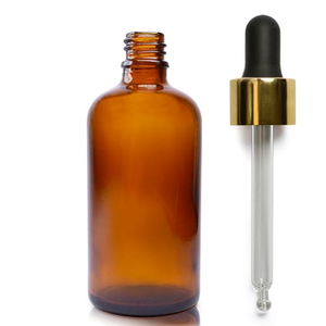 100ml Amber Glass Serum Bottle With Luxury Gold Pipette & Wiper - Black &amp; Gold