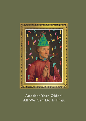 Funny Praying Portrait With Party Hat & Confetti Birthday Card