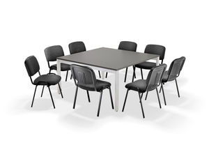 Graphite Grey Square Bench Style Table & Black Side Chairs - Seats 4-8