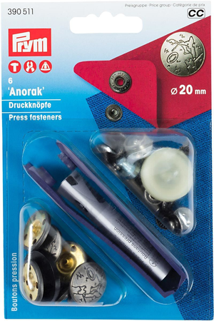 Boite de 6 boutons pression anorak Design avec outil 20 mm