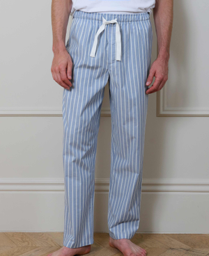 Pale Blue Cotton Twill Wide Stripe Lounge Pants