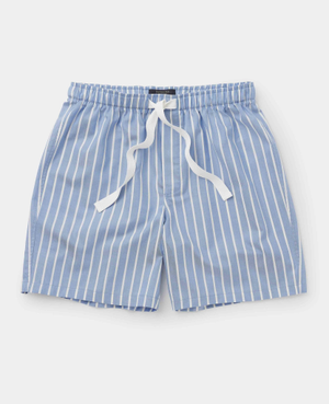 Pale Blue Cotton Twill Wide Stripe Lounge Shorts