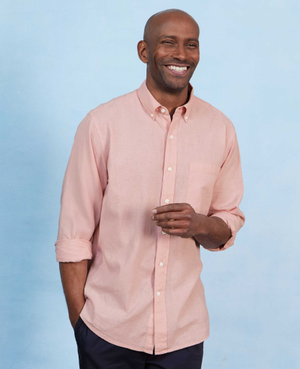Peach Linen Cotton Classic Fit Button-Down Casual Shirt [RTC]