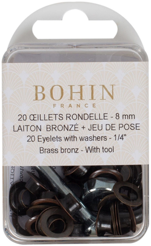 Boite 20 oeillets 8 mm avec rondelles et jeu de pose Bohin - Bronze