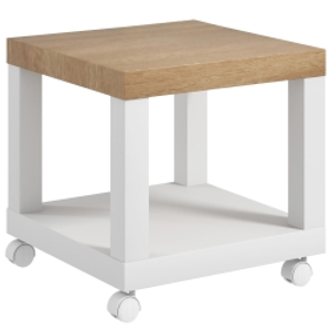 HOMCOM Mesa Auxiliar con Ruedas Estante Abierto Mesa para Sofá Sala Dormitorio 40x40x40 cm Natural y Blanco