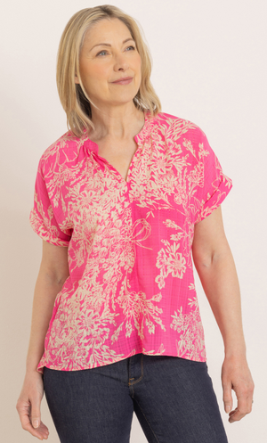 Anna Rose Garden Printed Top - Pink/Beige