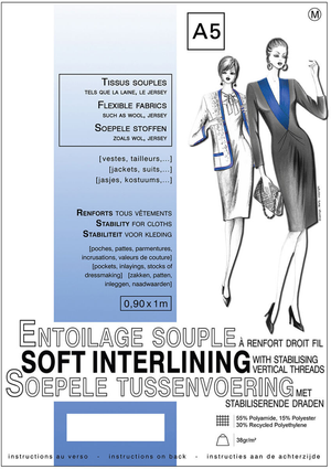 Entoilage non tissé souple thermocollant à renfort droit fil 0,9 x 1,0 m - Tissus souples - Blanc