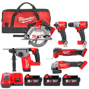 Milwaukee Cordless 18V Tool Kit with 3 x 5.0Ah Batteries, Charger and Bag, FUEL version