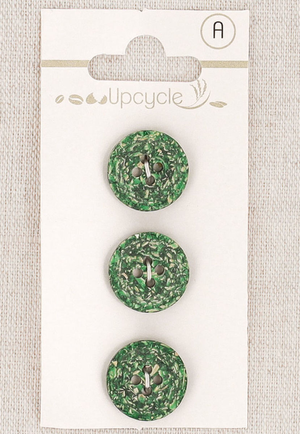 Carte de 3 boutons vert 15 mm 4 trous - Grains de riz