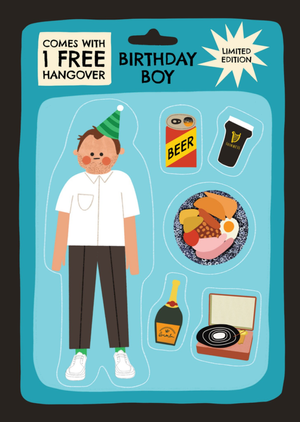 One Free Hangover Birthday Boy Toy Packaging Illustration Birthday Card
