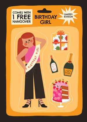 One Free Hangover Birthday Girl Toy Packaging Illustration Birthday Card