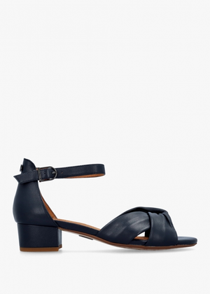 Macadamia Navy Leather Low Block Heel Sandals