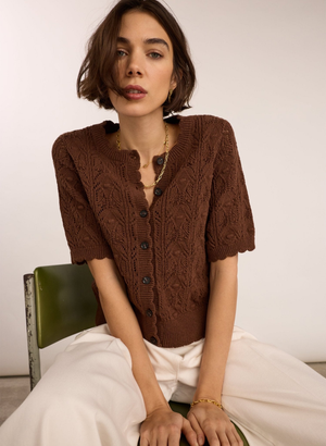 Celestia  Ecotec Crochet Cardigan - UK 10 | EU 36 | US 06 / Chocolate