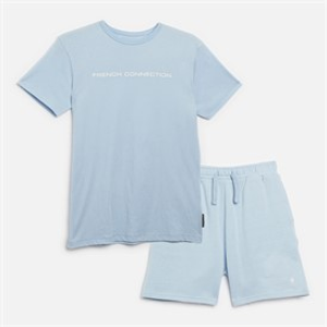 French Connection Boys T-Shirt And Shorts Set Light Blue Mel/White