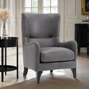 Faux Leather Suede Grey Segovia Accent Wingback Chair