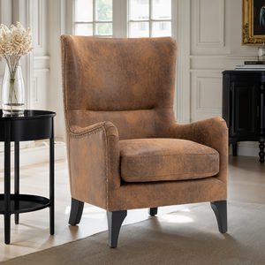 Faux Leather Suede Brown Segovia Accent Wingback Chair
