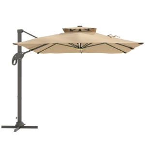 Outsunny 3 x 3(m) Aluminium Sun Square Canopy Top with Adjustable Pole Angle, Khaki