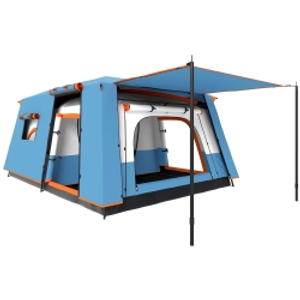 Outsunny 4 Man Camping Tent, Double Layer Tunnel Tent with Porch, Living Area and 2 Bedrooms, Sewn in Groundsheet, 3000mm Waterproof and UPF 30+, Portable with Bag, 430 x 305 x 195 cm Large, Blue