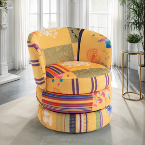 Fabric Gold Patchwork Tilly Accent Swivel Chair