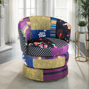 Multicoloured Patchwork Tilly Accent Swivel Chair