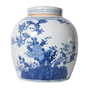 Blue & White Four Season Plants Ming Melon Jar