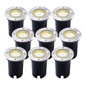 9x LED Outdoor Ground Light GU10 - IP67 Waterproof - 3W - 2700K - Stainless Steel - Recessed Floor Light for Exterior / Garden / Landscape Use