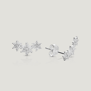 CANDY Sky Silver CZ Flower Climber Earrings