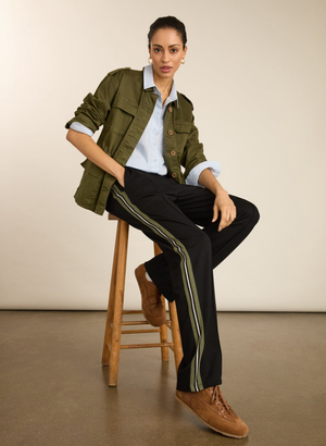 Petite Marjorie Side Stripe Ponte Trousers - UK 12 | EU 40 | US 08 / Caviar Black & Khaki