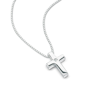 Children's Silver & Diamond Cross Necklace