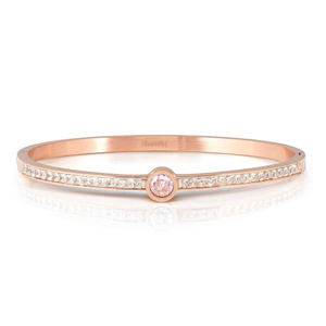 Pretty Stainless Steel Rose Gold Plated Pink Central CZ Pave Bangle