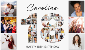 Personalised 18th Birthday Photo Banner - Add 42 Photos - Custom Text