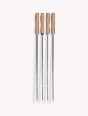 Classic Skewers - Stainless Steel & Oak Wood, Natural, Set of 4