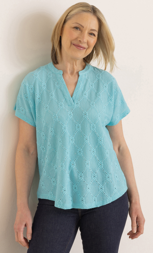 Anna Rose Embellished Textured Top - Aqua