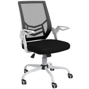 Vinsetto Mesh Office Chair, Computer Desk Chair with Flip-up Armrests, Lumbar Back Support and Swivel Wheels, Black