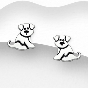 Signature Silver Sitting Dog Stud Earrings