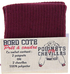 Sachet de 2 poignets bord côte - Bordeaux